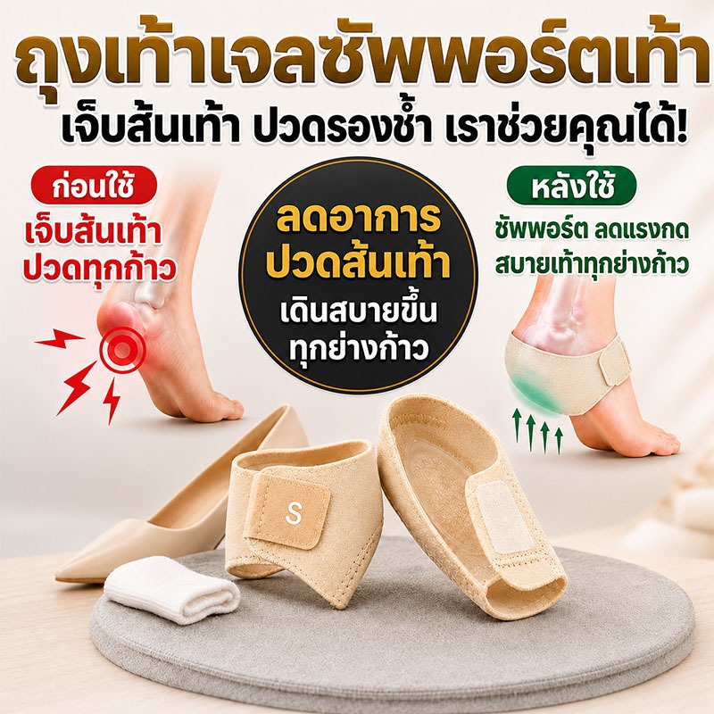 ถุงเท้า รองช้ำ เดิน10ชั่วโมงไม่ปวด เพื่ออาการปวดส้นเท้าในระยะยาว ซิลิโคนหนานุ่มกันรองช้ำ