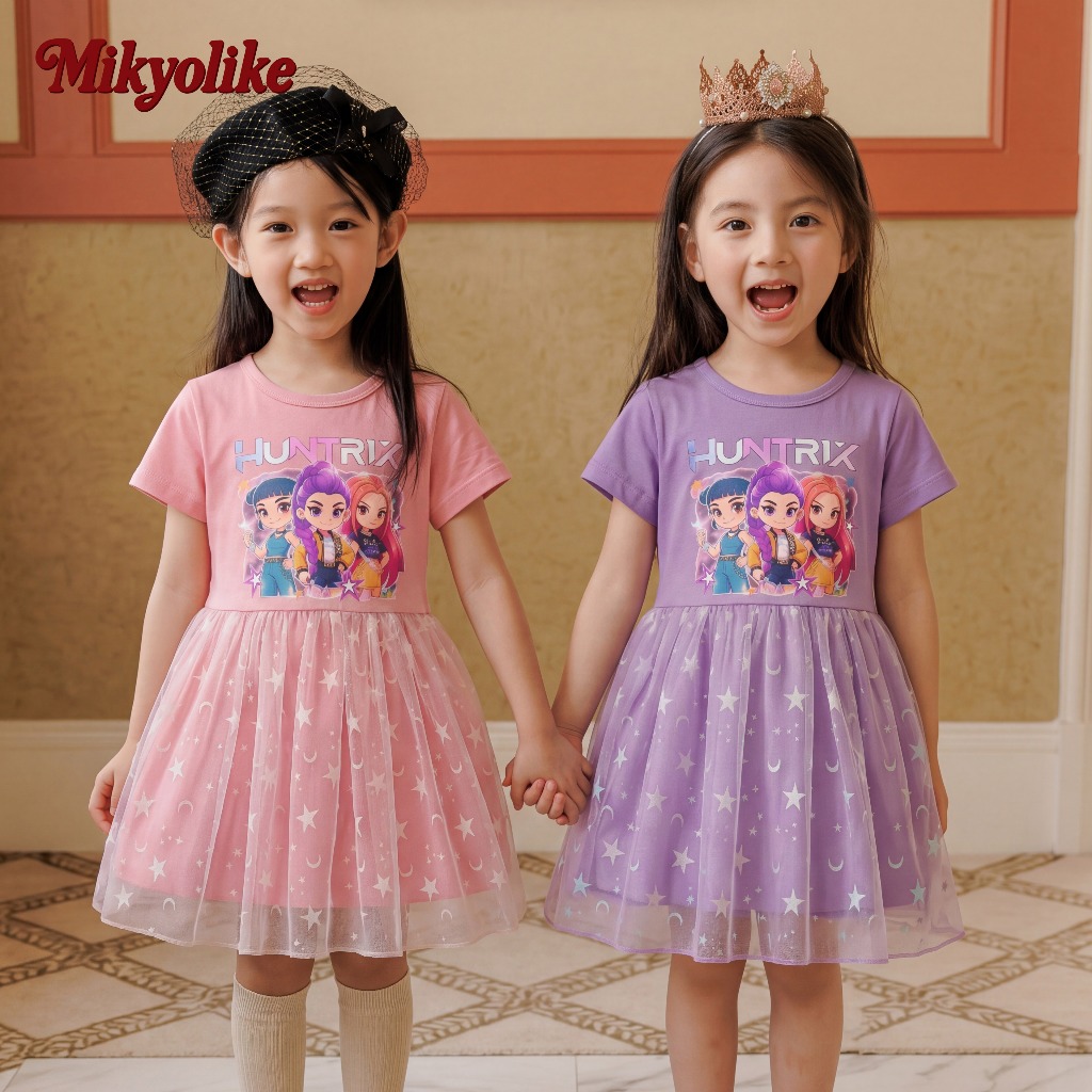 Mikyolike 2-9 ปี ชุดเดรสเด็กผู้หญิง Kpop Demo hunter กระโปรงพริ้ว ผ้าทูลล์ เดรสแขนสั้น ชุดออกงานเด็กผู้หญิง
