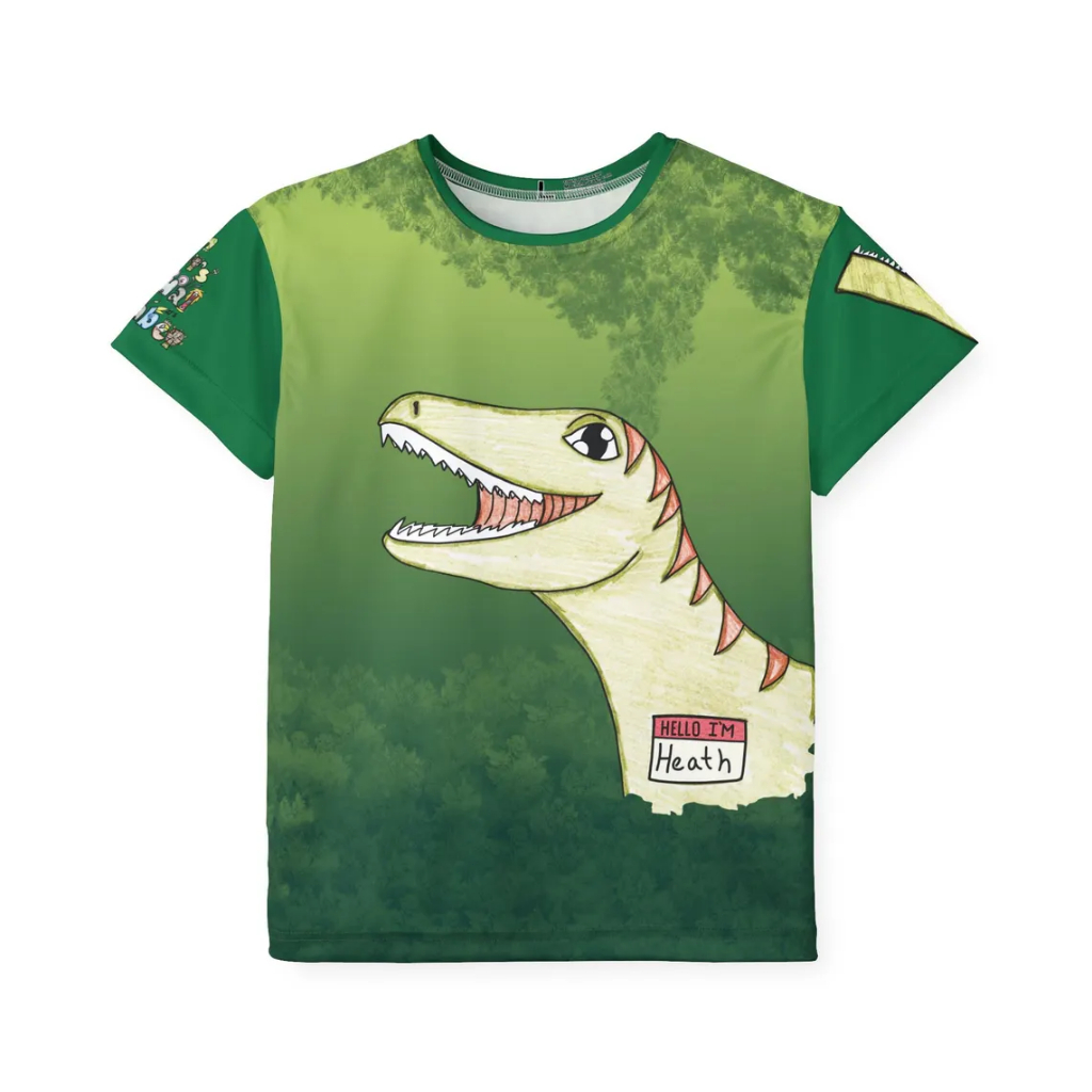 เสื้อยืดพิมพ์ลายสำหรับเด็Velociraptor Kids Sports Jersey,  Aunt's Animal Alphabet Book Shirt Jungle 