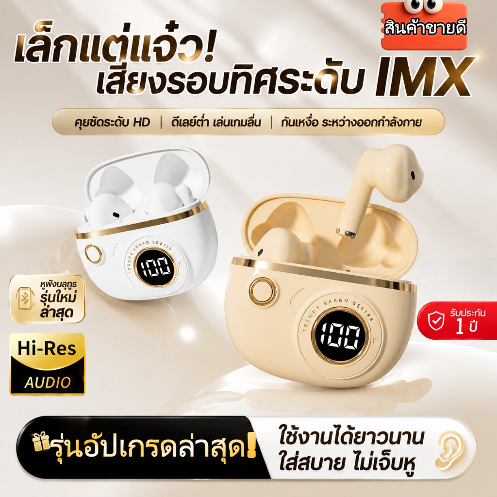 Neo หูฟังบลูทูธ 5.4 TWS ไร้สาย ตัดเสียงรบกวน AI สนทนาชัดเจน เล่นเกม Low Latency 65ms กันน้ำกันเหงื่อ พร้อมจอLED สัมผัสได
