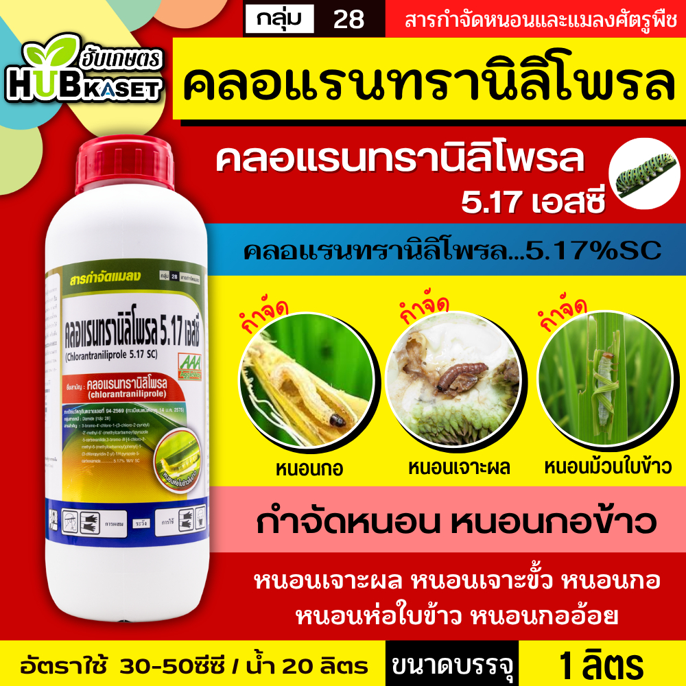 คลอแรนทรานิลิโพรล 1 ลิตร สารป้องกันกำจัดหนอนทุกชนิด ออกฤทธิ์สัมผัส กินและถูกตัวตาย เนื้อครีม สูตรเย็น ใช้ได้ทุกพืช
