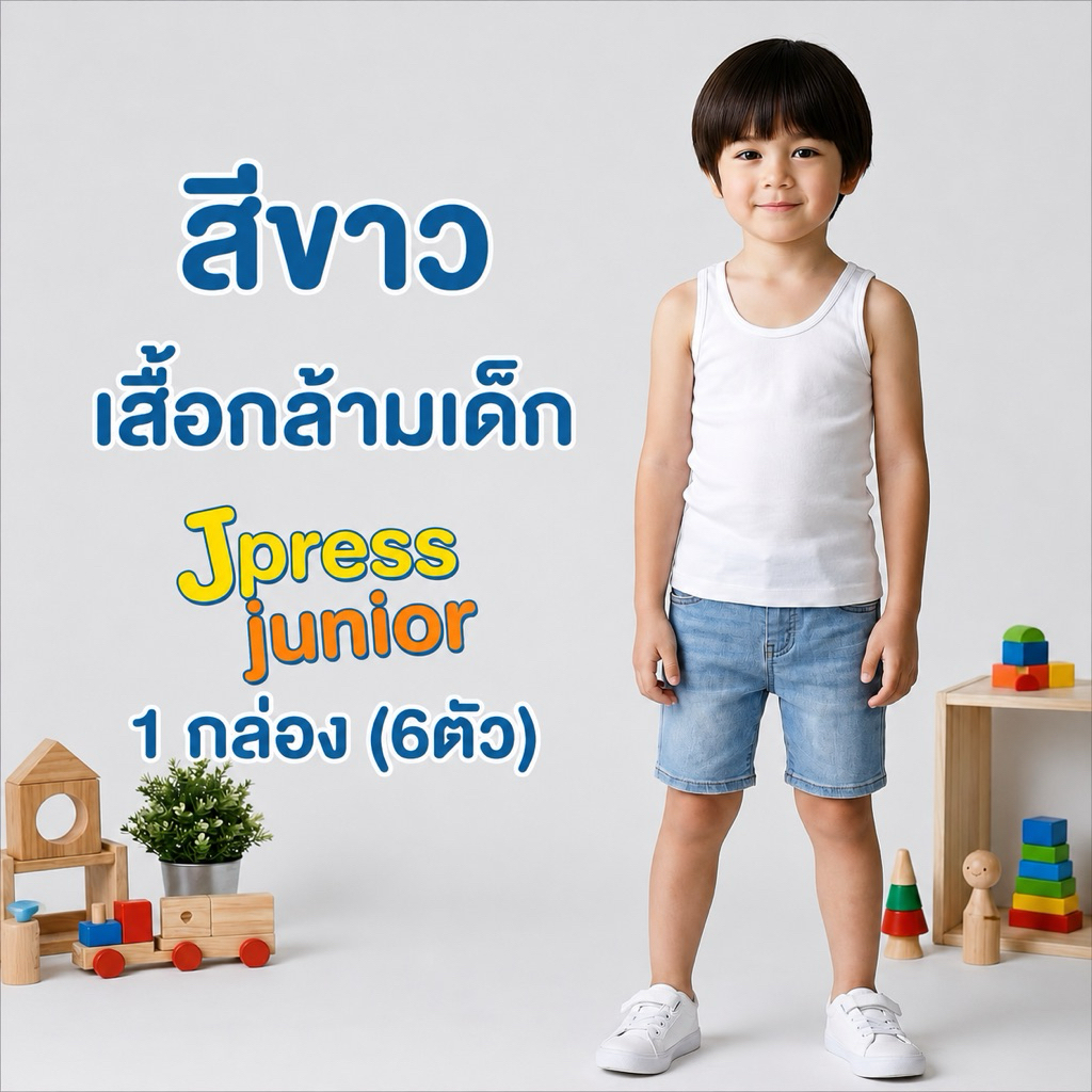 เสื้อเจเพรส (J Press) เสื้อคอกลมเด็ก สีขาว 1 กล่อง (6 ตัว)