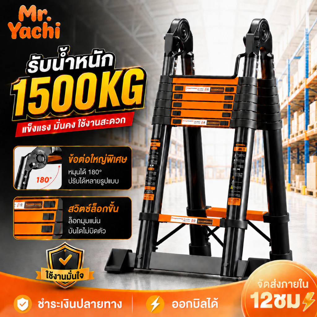 บันไดพับได้ บันไดอลูมิเนียม รับน้ำหนัก 1500KG ยืดหดได้ ปรับได้ 2 รูปแบบ กันลื่น แข็งแรง สำหรับบ้านและงานช่าง
