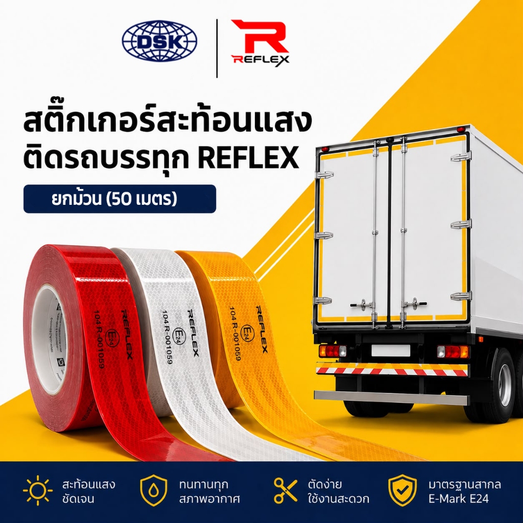 (ยกม้วน) สติ๊กเกอร์สะท้อนแสง 3M DIAMOND GRADE CHINA 983D แท้ ขาวแดง 2 นิ้ว 150 ชิ้น ผ่านกรมขนส่ง