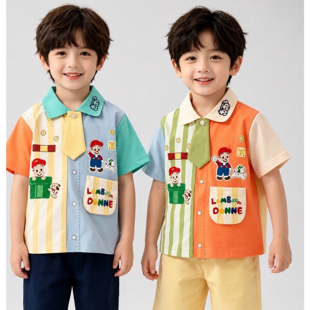 YO348  เสื้อเชิ้ตแฟชั่นเด็กเล็กผู้ชาย สองโทนสีให้เลือก ใส่ประจำวันไม่ร้อน