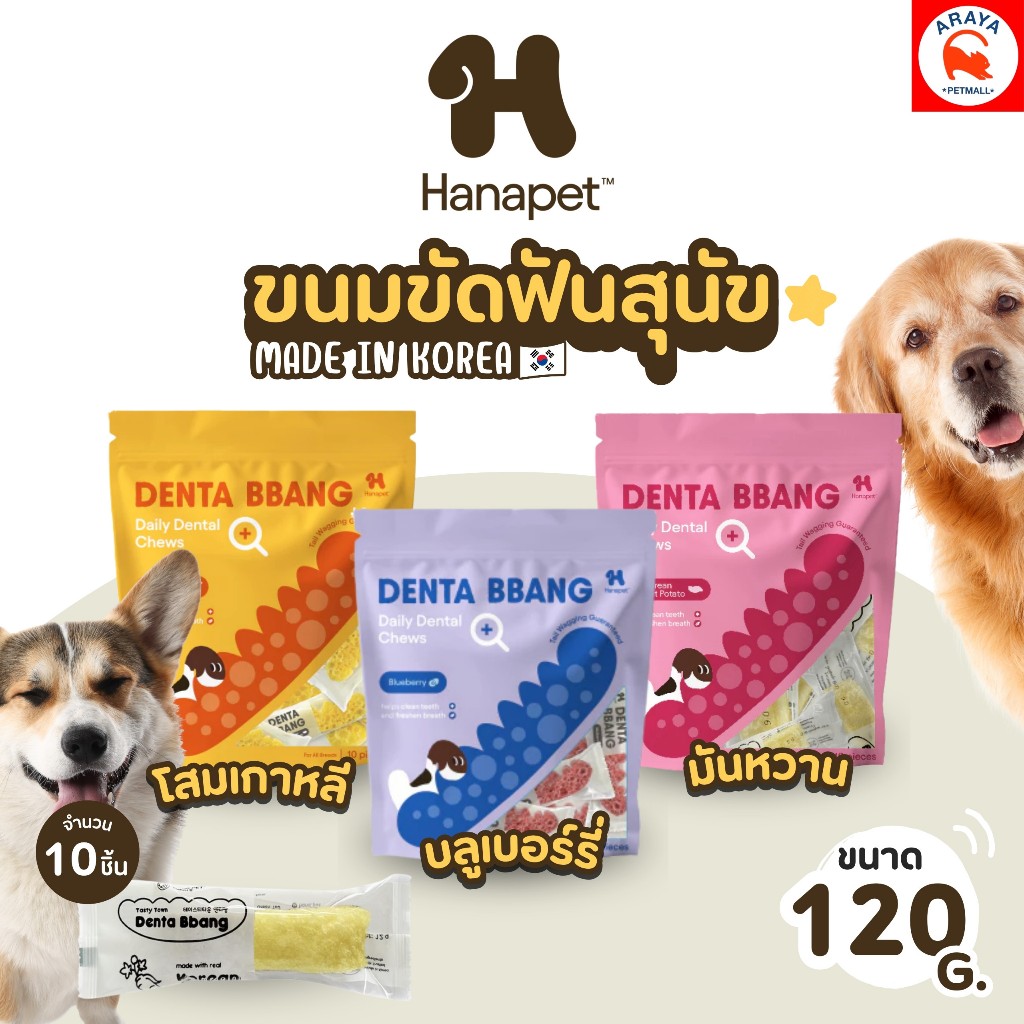 *10ชิ้น X 120g.* Hana Pet Tasty Town Denta Bbang Daily Oral Care ขนมขัดฟันสุนัข วันละชิ้น