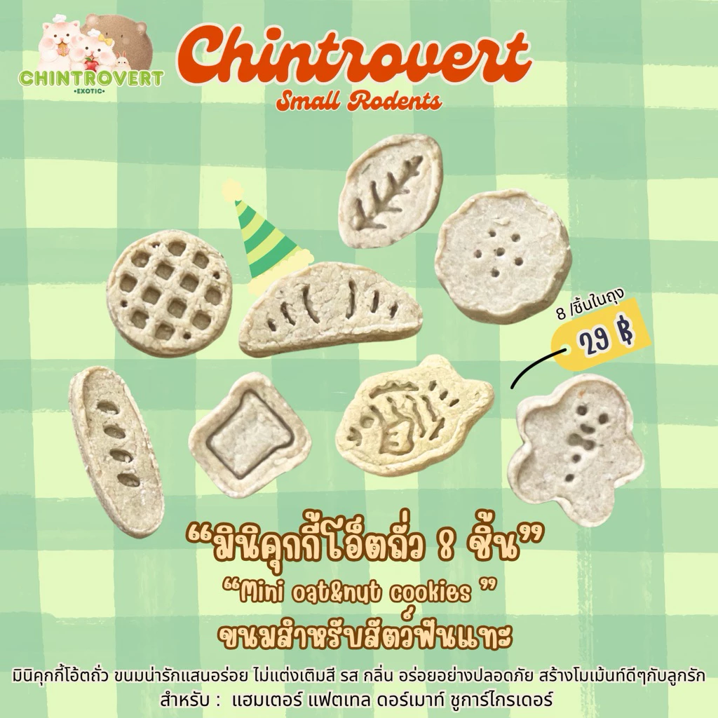 Chintrovert ✨| Mini cookie Nut&Oat มินิคุกกี้โอ็ต&ถั่ว 8 ชิ้น | แฮมเตอร์ แฟตเทล ดอร์เมาท์ ชูการ์