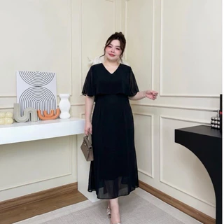 เดรสยาวสาวอวบอ้วนออกงาน สีชมพู/เบจน้ำตาล/ดำ/เขียวมิ้น/ฟ้าคราม/กรม/ขาว/น้ำตาลวอลนัท