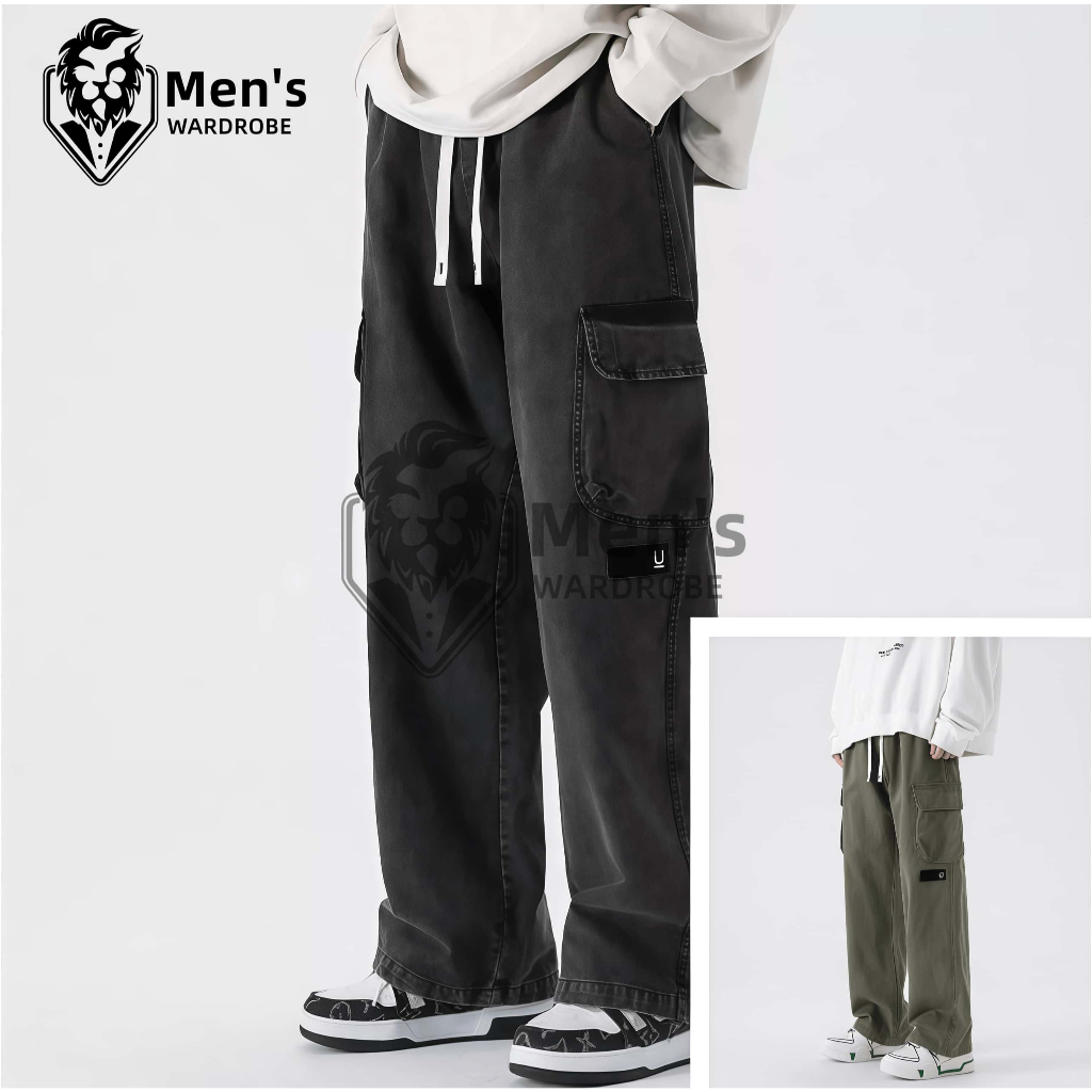 Men'Sกางเกงคาร์โก้ชาย หลวมขาตรง ผ้าฝ้าย หลายกระเป๋า ใส่ทำงานหรือไปเที่ยว เนื้อผ้าดี ระบายอากาศL-5XL