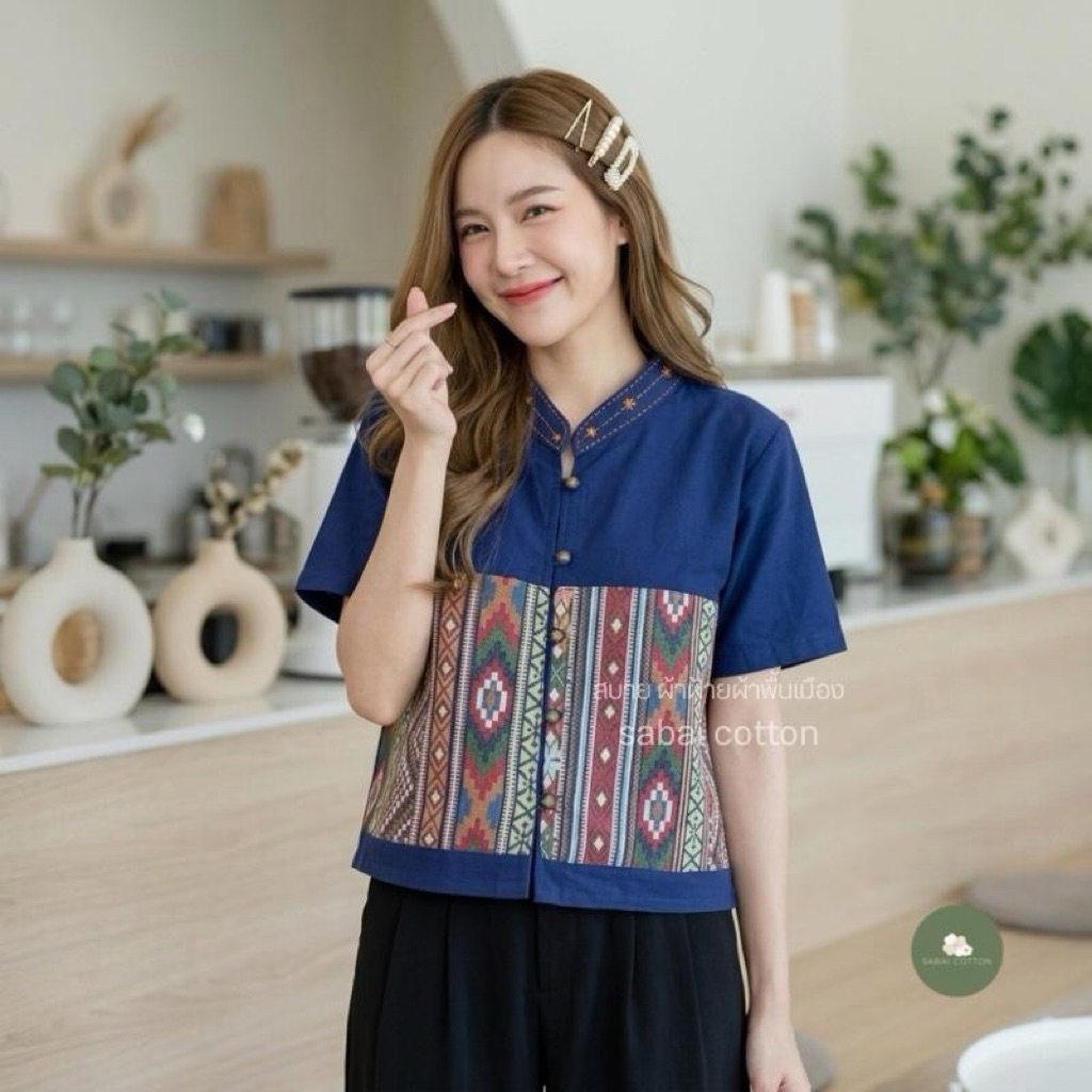 เสื้อผ้าฝ้าย คอจีน ผู้หญิง งานแต่งเทปผ้าทอ รูปที่ 4