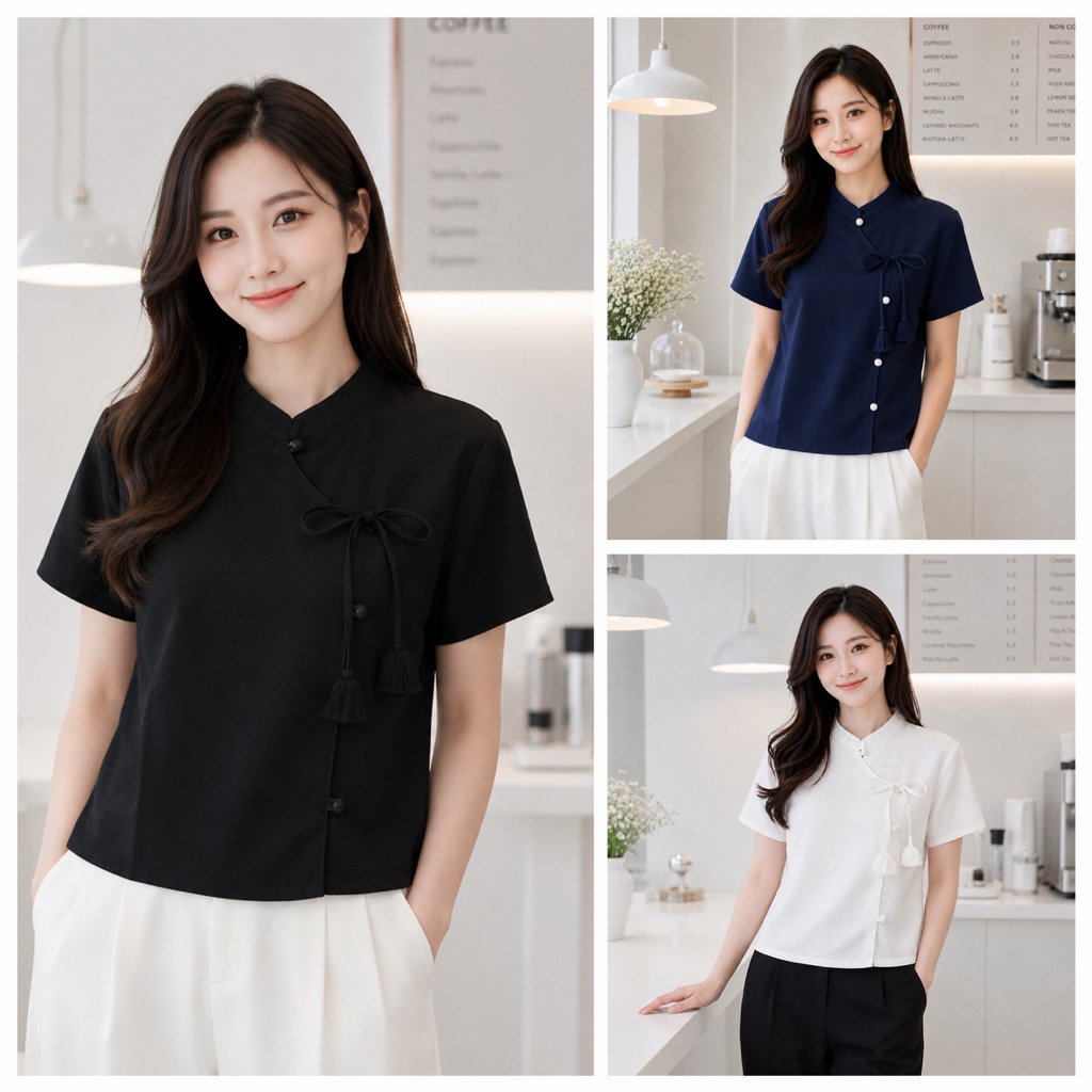 เสื้อผ้าผู้หญิงผูกโบว์ ผ้าฝ้ายใส่ทำงานและใส่เที่ยวและเข้าวัด