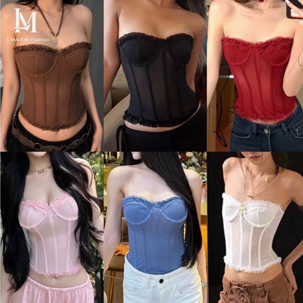 LUNA CINCH คอร์เซ็ทเกาะอก มีซับหน้าอกผูกเชือกด้านหลัง ทรงสวยกระชับเข้ารูป (51462THD)