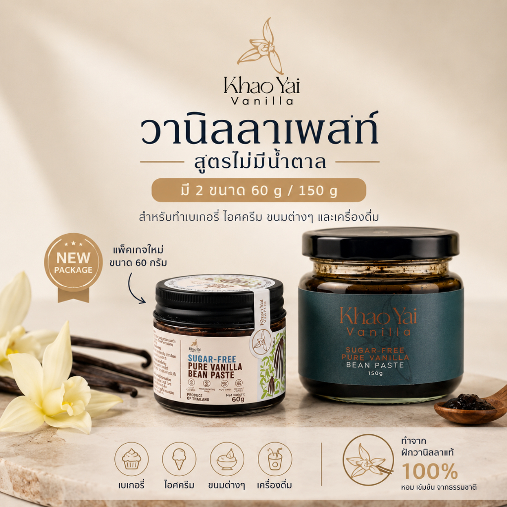 วานิลลาบีนเพสท์แท้ สูตรไร้น้ำตาล Vanilla Bean Paste (Sugar-Free Vanilla Paste) – คุณภาพพรีเมียม | Khao Yai Vanilla