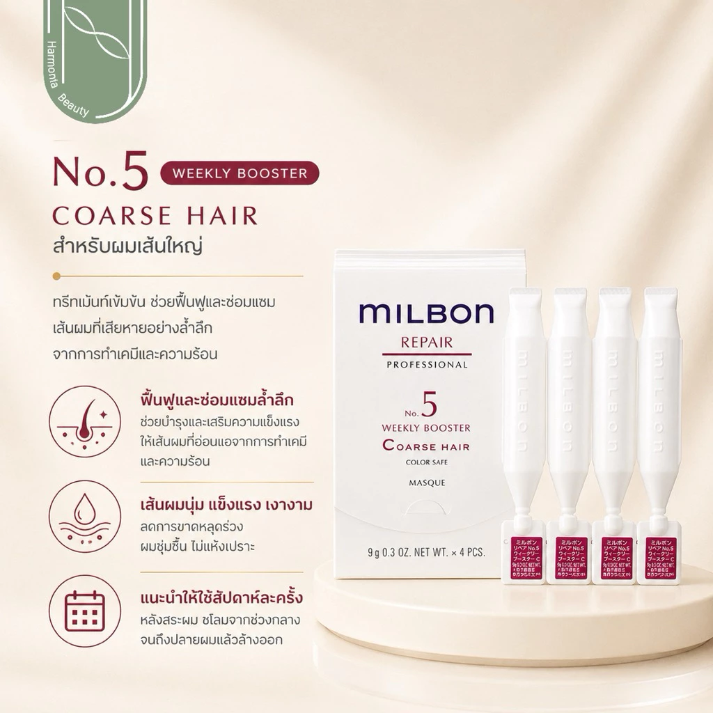 [ส่งทันที!!!] Milbon Repair No.5 Weekly Booster รวมสูตรทรีตเมนต์เพื่อการฟื้นฟูเส้นผม ขนาด 4x9 มล.