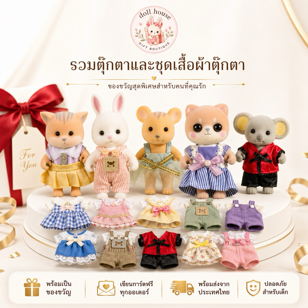 ตุ๊กตา บ้านตุ๊กตากระต่าย ชุดเสื้อผ้าตุ๊กตาสุดน่ารัก (ไม่มีกล่อง)