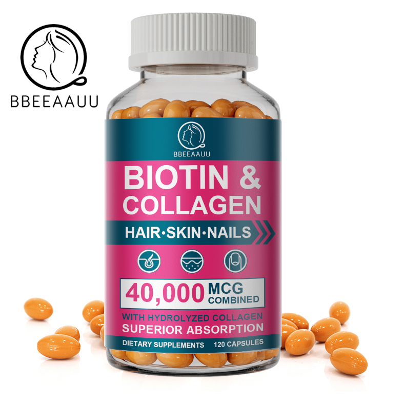 Biotin Collagen 40,000 mcg 120 Capsules- ไบโอติน คอลลาเจน บำรุงผม ผิวหนัง เล็บ ลดริ้วรอย เล็บ beauty