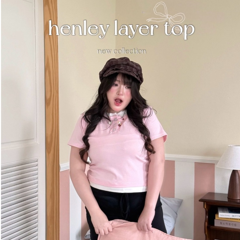 Layer Henley เสื้อยืดเลเยอร์ 2 ชั้น คอกลมกระดุมหน้า ผ้านุ่มยืด ใส่สบาย ไซส์ใหญ่สำหรับสาวอวบ