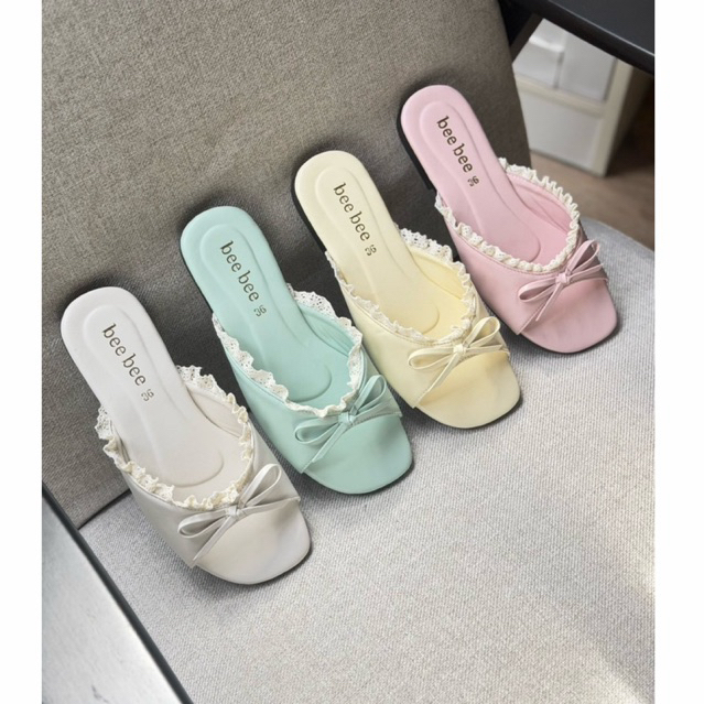 รองเท้าแตะสีพาสเทล แต่งระบายลูกไม้ ใส่สบาย ไซส์36-43