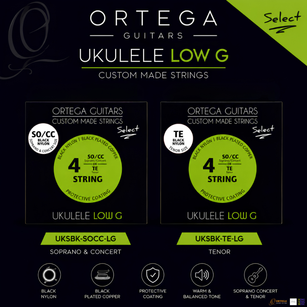 Ortega สาย Ukulele black nylon Custom Made Low G Strings