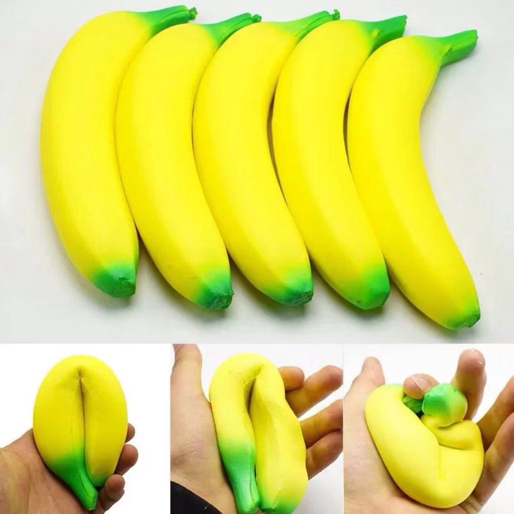 ของเล่นสกุชชี่กล้วย เหมือนจริง ของเล่นบีบผลไม้ นุ่ม ยืดหยุ่น ของเล่นของขวัญสำหรับเด็ก
