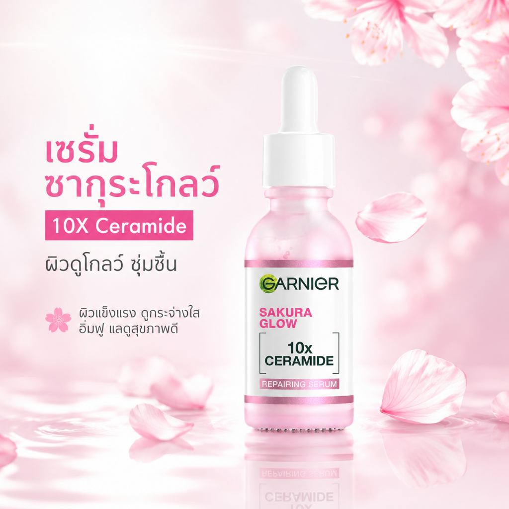 ราคาหลักร้อย! การ์นิเย่ ซากุระ ไวท์เทนนิ่ง เซรั่ม กระจ่างใส ลดหมองคล้ำ ผิวแพ้ง่ายก็ใช้ได้