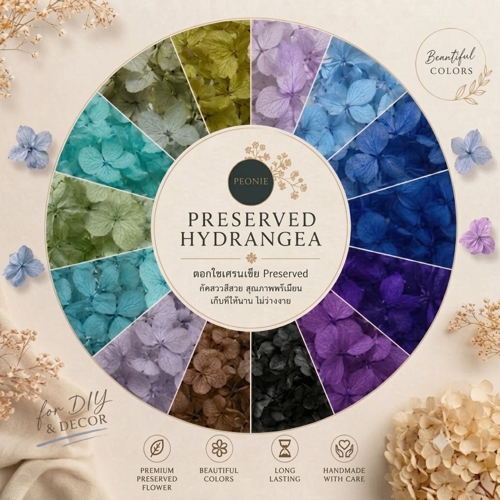 ดอกไฮเดรนเยียแห้ง Preserved Hydrangea กลีบดอกไม้แห้ง DIY เรซิ่น เทียนหอม ตกแต่งการ์ด ดอกไม้พรีเสิร์ฟ (โทนเย็น)