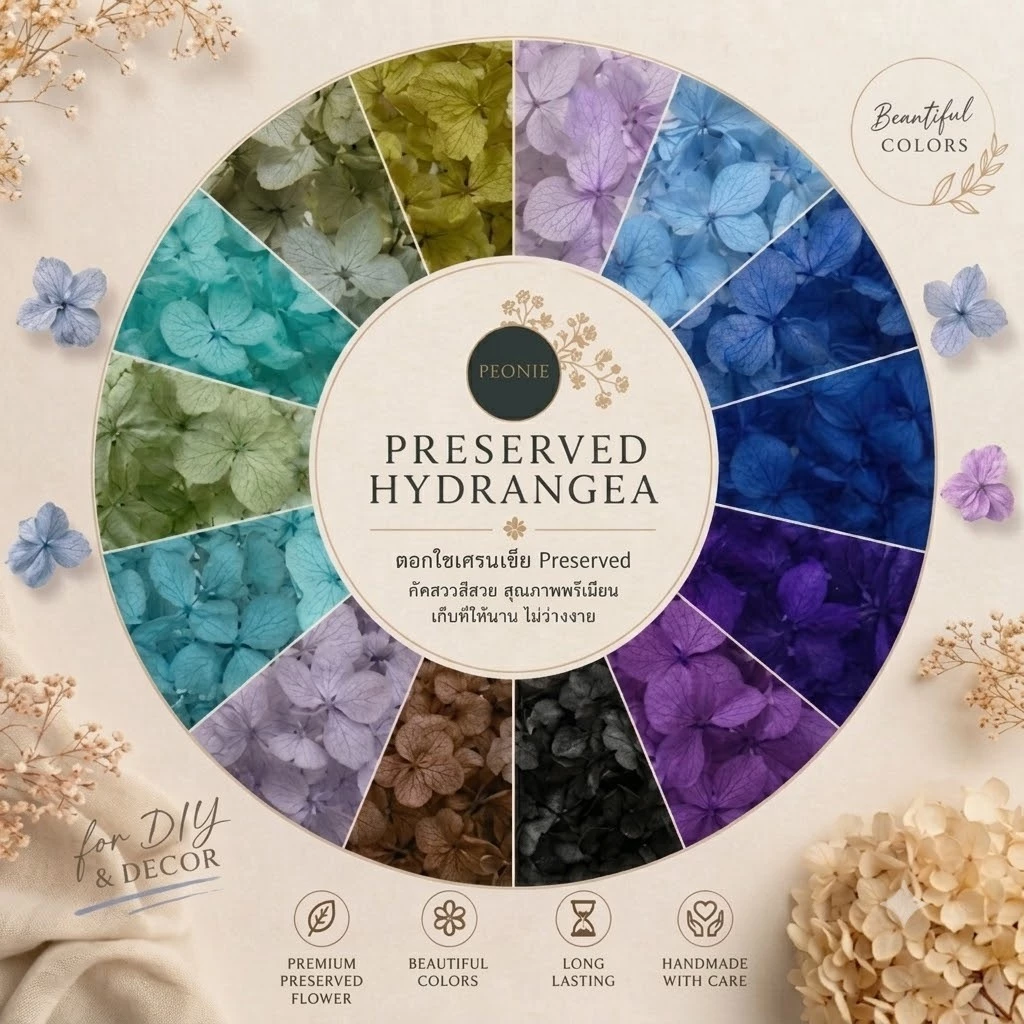 ดอกไฮเดรนเยียแห้ง Preserved Hydrangea กลีบดอกไม้แห้ง DIY เรซิ่น เทียนหอม ตกแต่งการ์ด ดอกไม้พรีเสิร์ฟ (โทนเย็น)