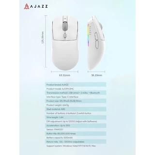 เมาส์เกมมิ่งพร้อมแท่นชาร์จ Ajazz AJ139 V2 MC Tri-Mod(Wired+2.4G+BT) Wireless Charging Mouse รับประกัน 1 ปี