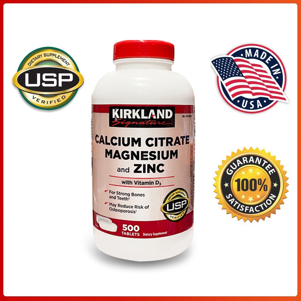 (Exp.08/2028) Kirkland Signature Calcium Citrate Magnesium and Zinc With Vitamin D3 500 เม็ด