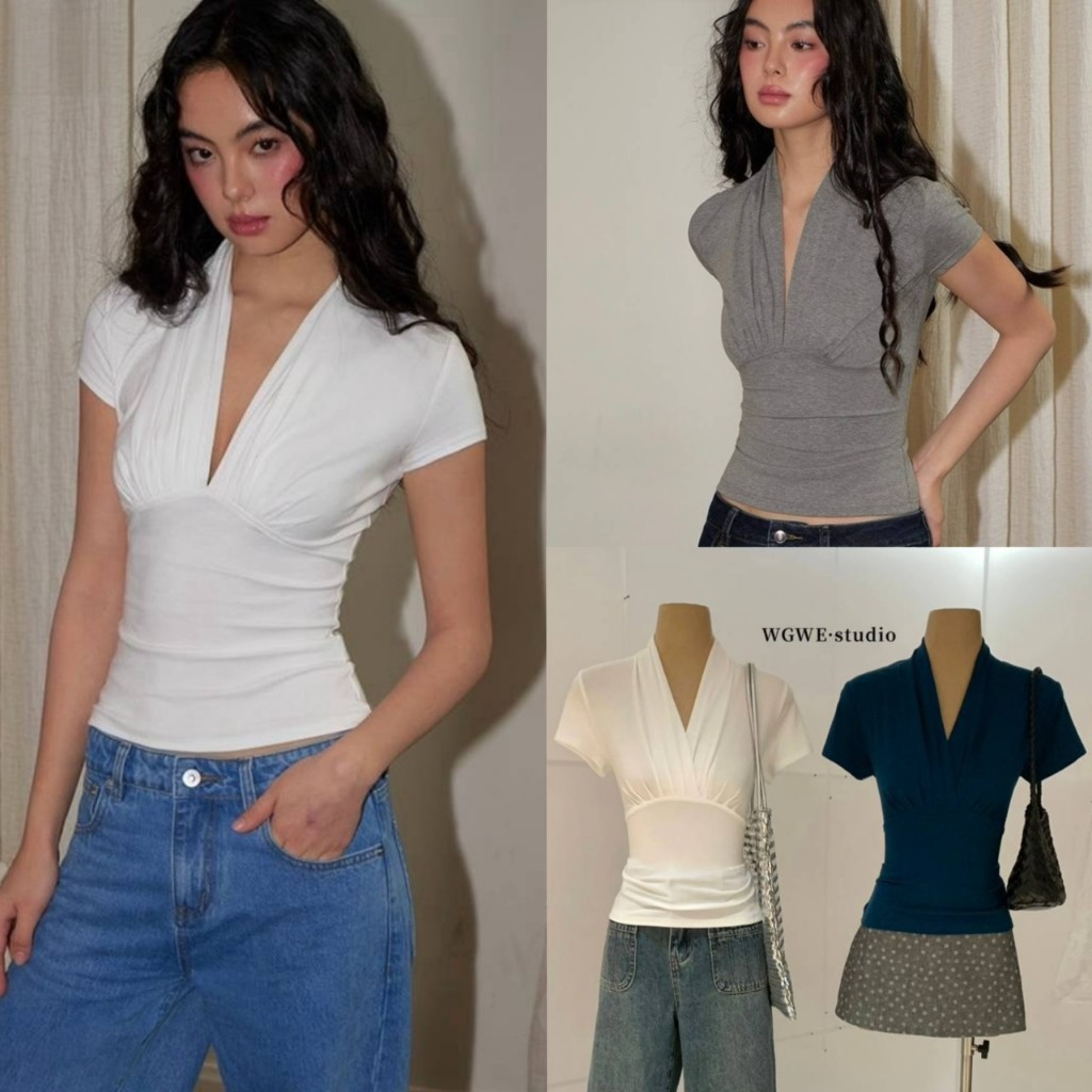Aura Drape เสื้อคอถ่วงแขนสั้นทรงเข้ารูป - 10270 TAG WG.WE
