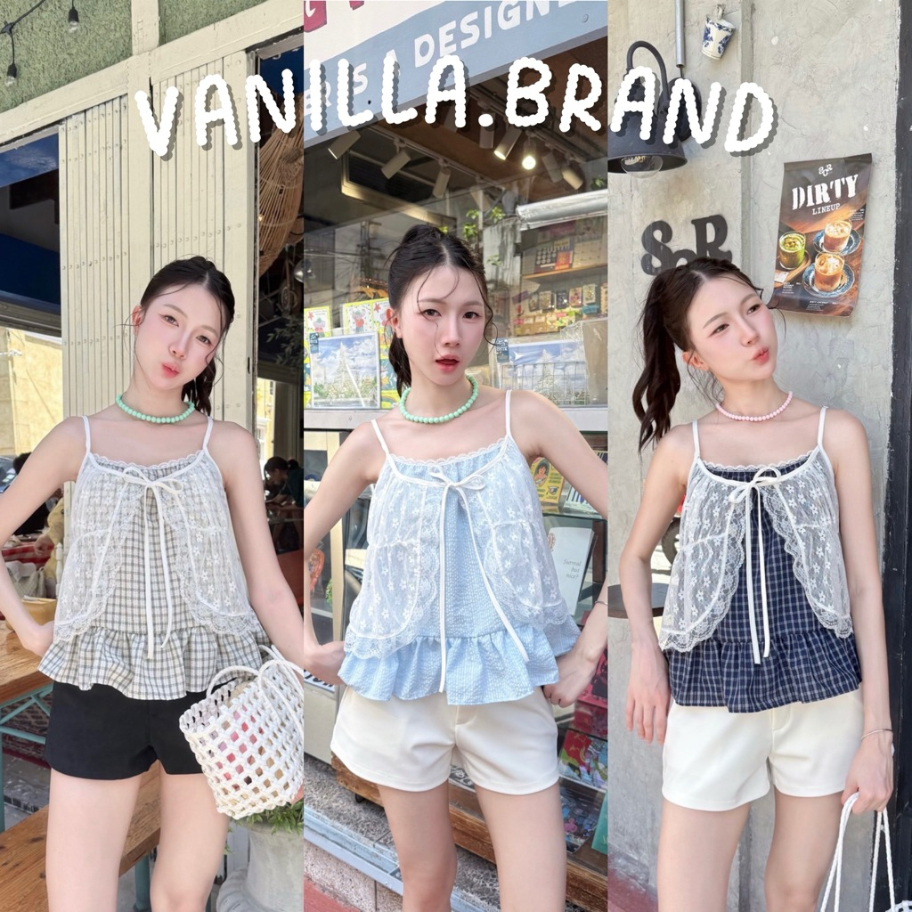เสื้อสายเดี่ยวเลเยอร์ แต่งผ้ามุ้งด้านนอก -ttm / VB0027