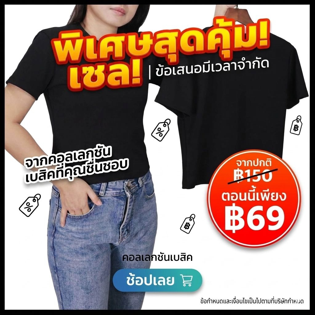 เสื้อยืดคอกลมแขนสั้น แฟชั่นฟรีไซส์ ผู้หญิง C40 Comb