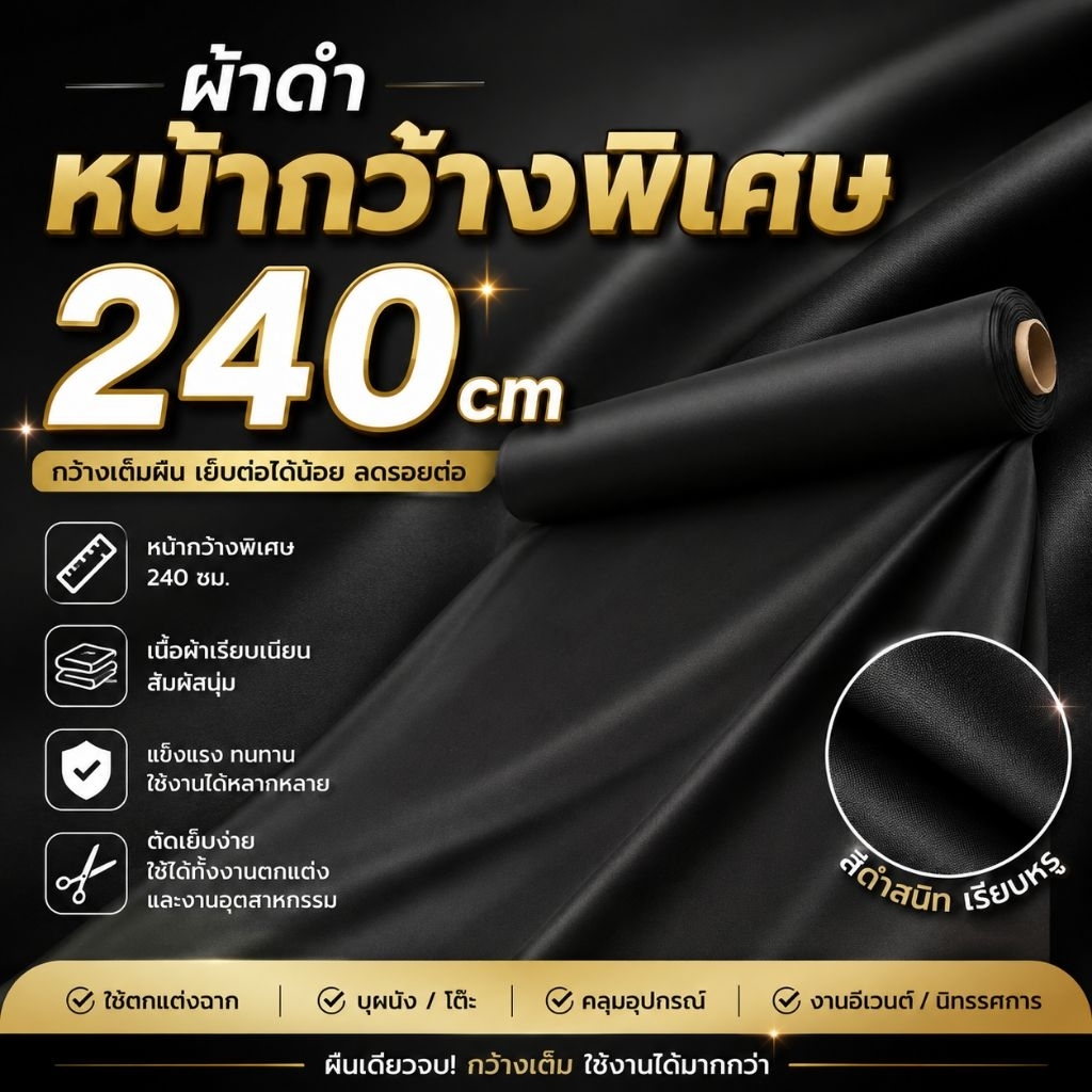 ⚡️ผ้าหน้ากว้างพิเศษ⚡️กว้าง 2.4 เมตร ตัดชิ้นยาวตามสั่ง ผ้าโพลีเอสเตอร์ ทำฉาก คลุมของ ปิดบูธ