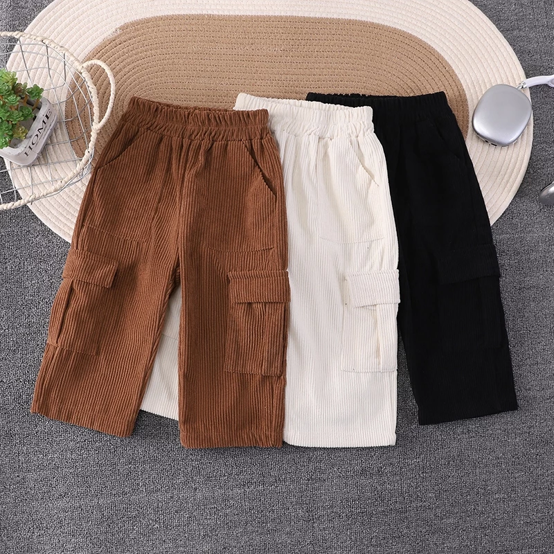 [Cotton LIfe]กางเกงลูกฟูกคาร์โก้เด็ก เอวยางยืด ทรงหลวม กางเกงประจำวันเด็กผู้ชายผู้หญิง หลายสี