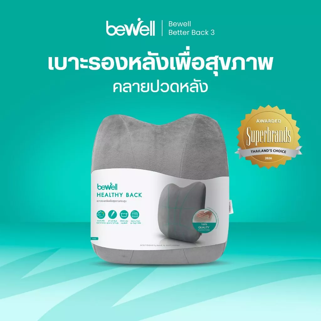 Bewell เบาะรองหลังเพื่อสุขภาพ ทรงสูง ไม่ยุบตัว แก้ปวดหลัง รองรับสรีระได้ดี *ปลอกถอดซักได้