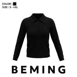 Bemingtop1221(S-4XL)-Rono Polo - เสื้อโปโลแขนยาวดีไซน์มินิมอลดีเทลโลโก้ BEMING