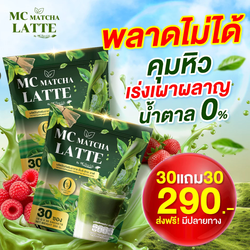 มัทฉะลาเต้ (Matcha Latte) 30 ซอง คุมหิว อิ่มท้อง มีไฟเบอร์