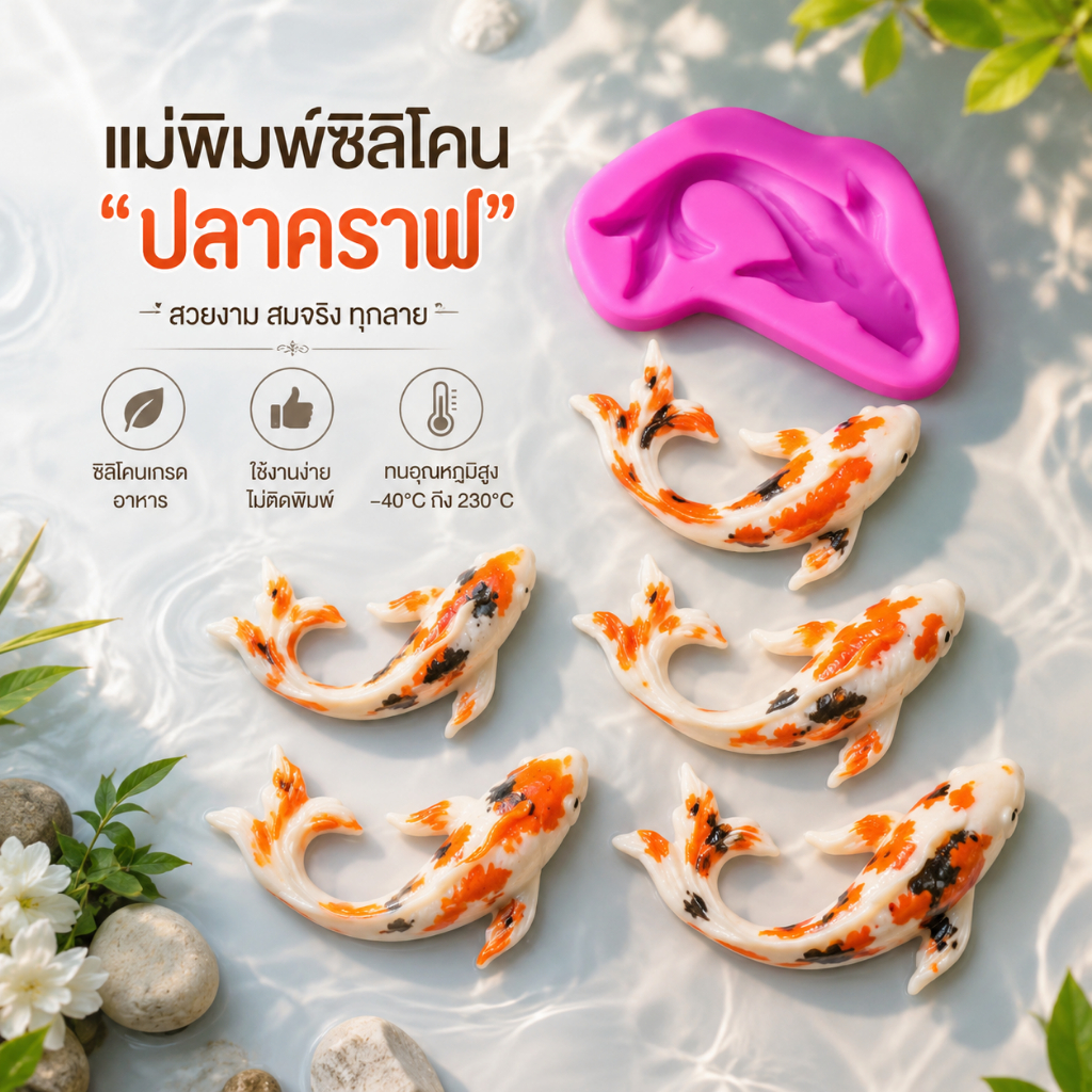 พร้อมส่ง พิมพ์ซิลิโคน แม่พิมพ์ซิลิโคนรูปปลาทอง แม่พิมพ์ พิม ปลาทอง ปลา พิมพ์เทียน พิมพ์สบู่