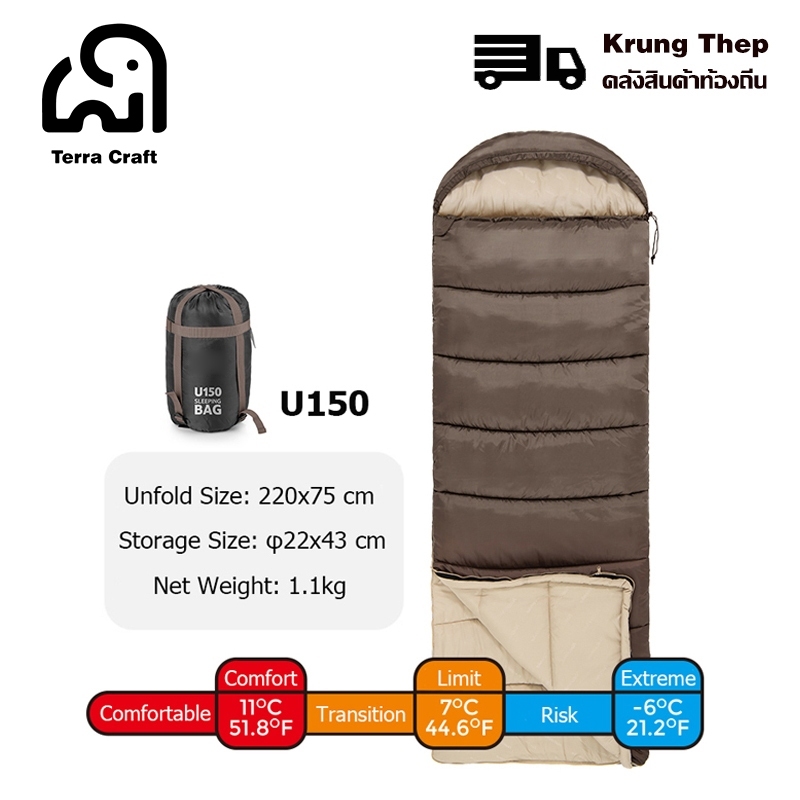 Terra Craft ถุงนอนผ้าฝ้ายกลางแจ้ง Ultralight 4 ฤดูกาลถุงนอนกันน้ําที่อบอุ่นแบบพกพาสําหรับการเดินป่า