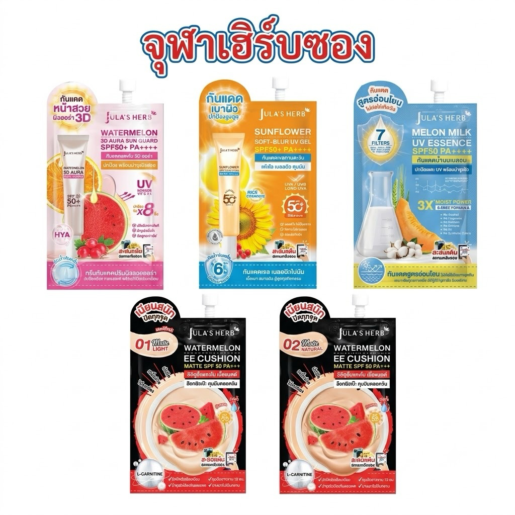 จุฬาเฮิร์บ(1ซอง)ก้นแดดจุฬาเฮิร์บ กันแดด3D/กันแดดทานตะวัน/กันแดดน้ำนมเมล่อน/EEคูชั่น