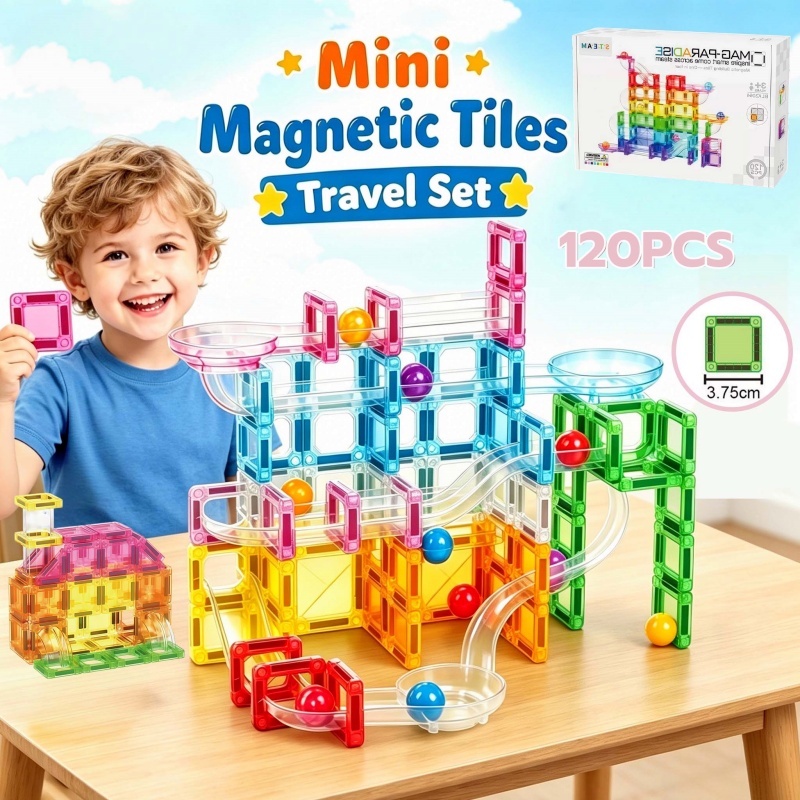 🌟พร้อมส่ง🌟 Magnetic Tiles mini ตัวต่อแม่เหล็ก 120 ชิ้น ตัวต่อรางบอล Magnatic Building ของเล่นเด็ก