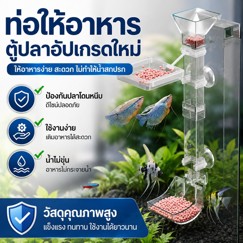 ที่ให้อาหารปลาอะคริลิกใสแบบจม สำหรับตู้ปลา ช่วยลดการกระจายของอาหาร วัสดุคุณภาพดี ใช้งานสะดวก