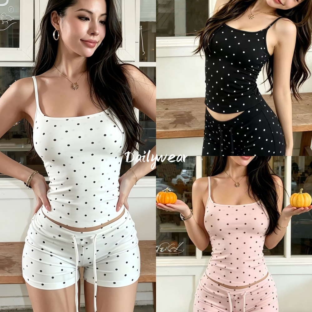Dailywear พร้อมส่ง เสื้อกล้ามลายจุดสั้น ยกสัดส่วน มี4สี สไตล์แต่งตัวประจำวัน
