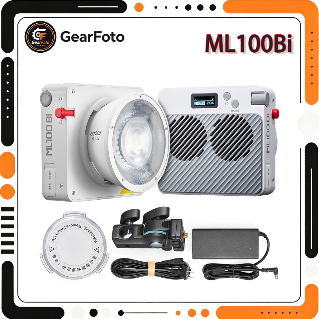 Godox ML100Bi LED แบบพกพา120W แฟลชวิดีโอแบบ Bi-Color 2800K-6500K ไฟฟิลเลอร์แบบพกพา ML100 Bi
