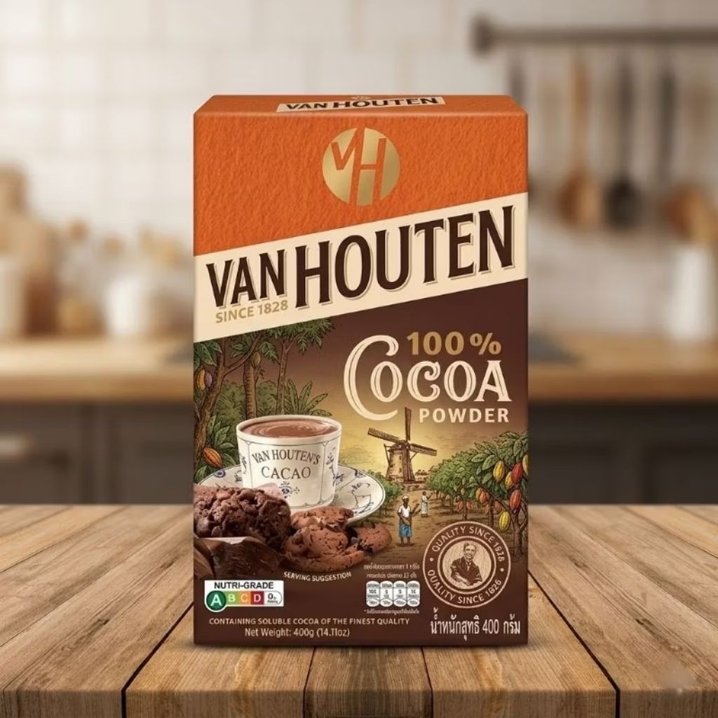 Van houten แวนฮูเต็น ผงโกโก้ โกโก้แท้100% (Van Houten Cocoa Powder) ปริมาณ400 กรัม