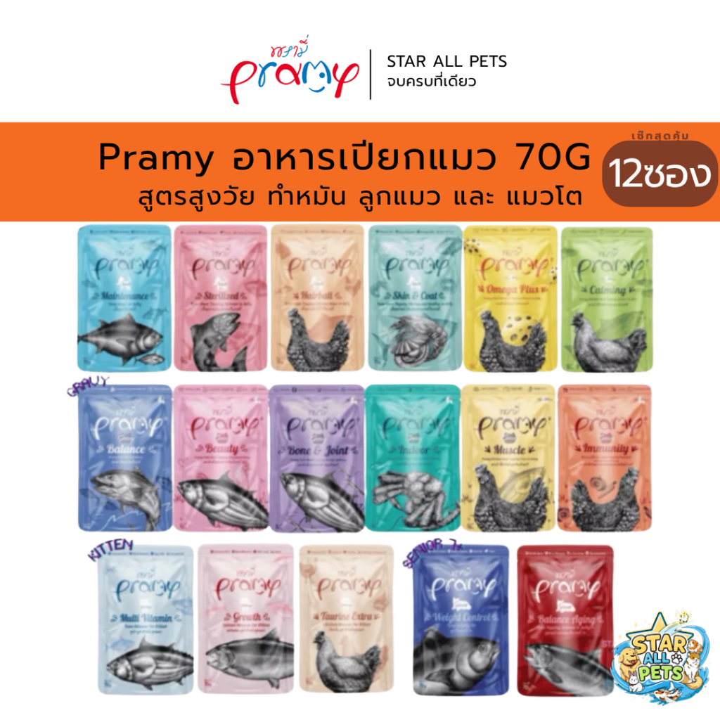 [12ซอง] Pramy Pouch อาหารเปียกแมวพรามี่ Human Grade 70g.