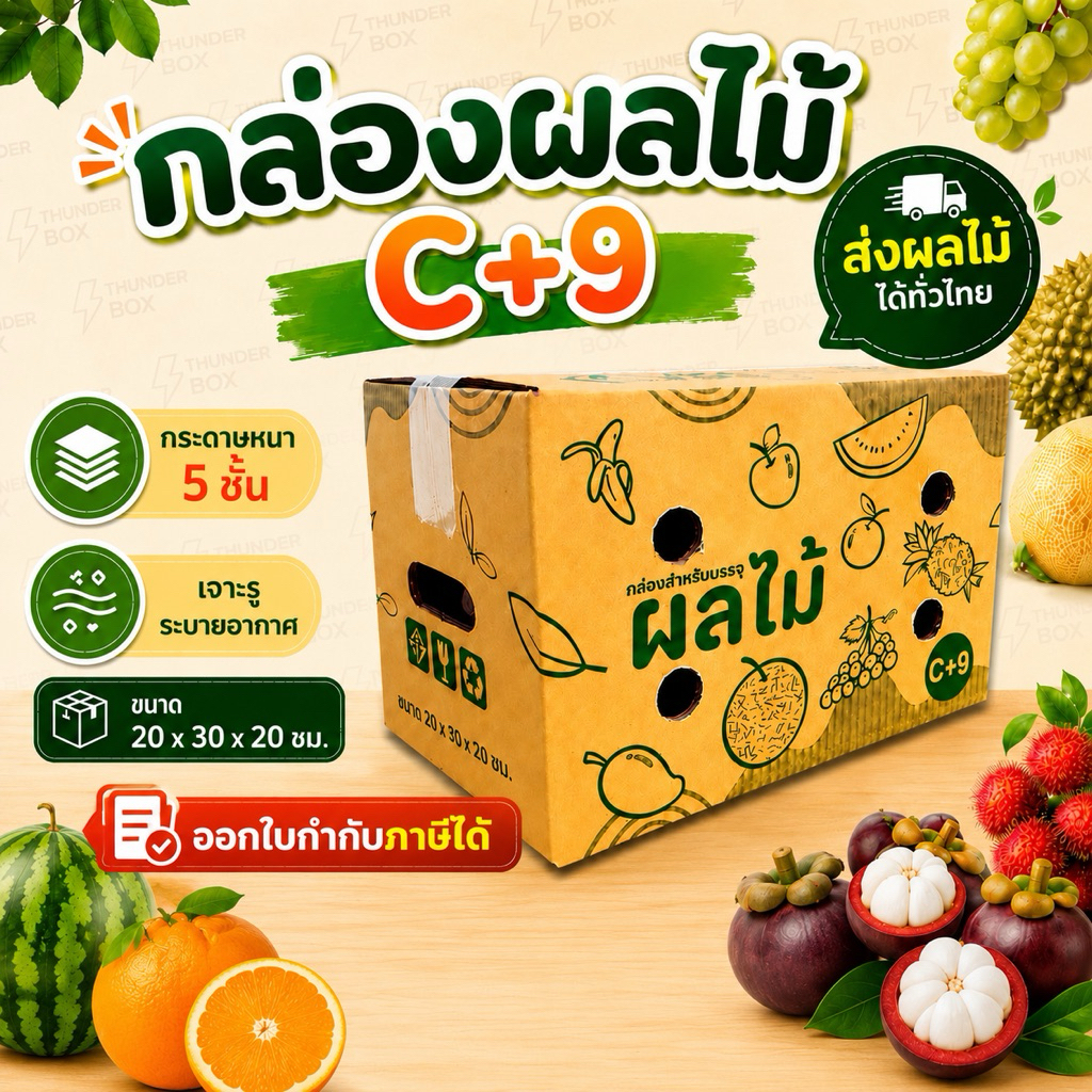 กล่องใส่ผลไม้ มีรูระบายอากาศ หนา 5 ชั้น (KA) มีหลายไซส์ให้เลือก