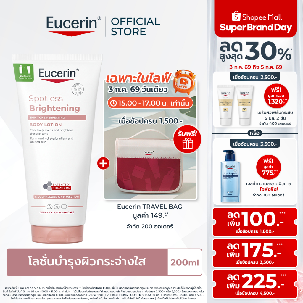Eucerin SPOTLESS BRIGHTENING THIAMIDOL SKIN TONE PERFECTING BODY LOTION 200ML บอดี้โลชั่นบำรุงผิวกระจ่างใส