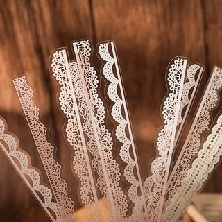 พร้อมส่ง| DIY สติ๊กเกอร์ 30-40 ชิ้น ลายแถบลูกไม้ ดอกไม้ ชายลูกไม้ วินเทจ Vintage Flower Bud Dream Veil Lace PET Sticker