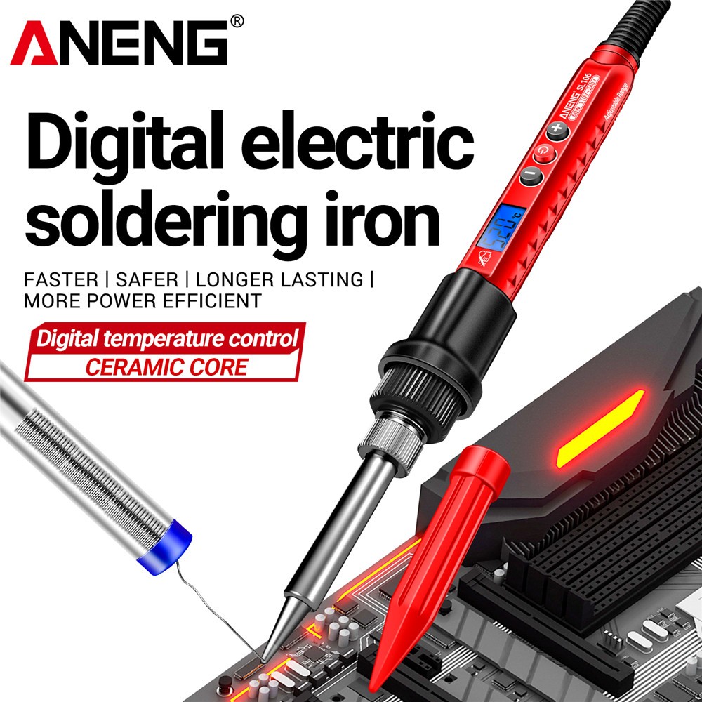 Aneng SL106 ปลั๊ก EU 220V110V ปรับอุณหภูมิได้ ชุดอุปกรณ์หัวแร้งบัดกรีไฟฟ้าดิจิตอลสําหรับบัดกรีเชื่อม